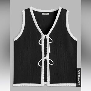 Black and White Sleeveless Vest Scalloped Trim